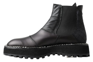 Schwarze Leder-Stretchstiefel zum Hineinschlüpfen