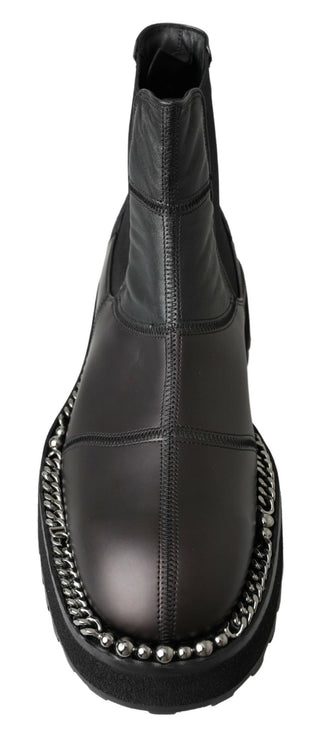 Schwarze Leder-Stretchstiefel zum Hineinschlüpfen