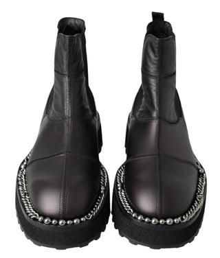 Schwarze Leder-Stretchstiefel zum Hineinschlüpfen