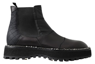 Schwarze Leder-Stretchstiefel zum Hineinschlüpfen