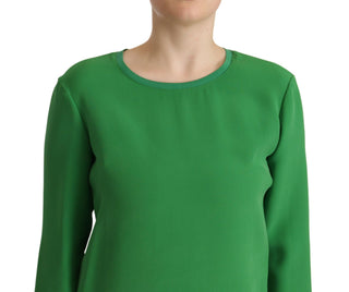 Grüner Seidenpullover mit langen Ärmeln und Rundhalsausschnitt