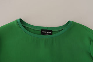 Grüner Seidenpullover mit langen Ärmeln und Rundhalsausschnitt