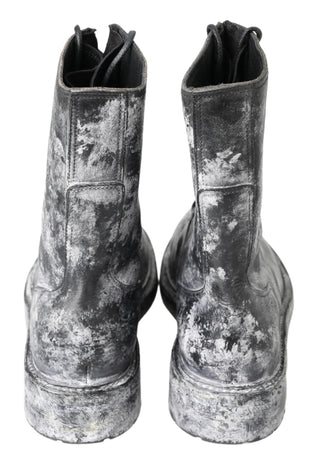 Schwarze graue Leder-Mid-Calf-Stiefel Schuhe