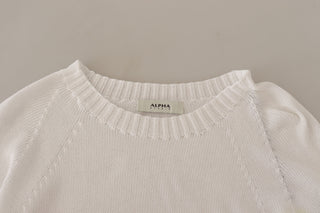 White Long Sleeves Crewneck Pullover Sweater
