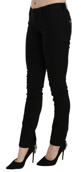 Jeans negros de cintura media con lentejuelas y corte ajustado