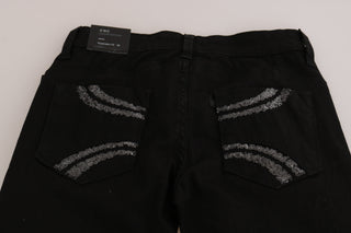 Jeans negros de cintura media con lentejuelas y corte ajustado
