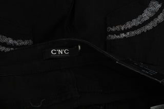 Jeans negros de cintura media con lentejuelas y corte ajustado