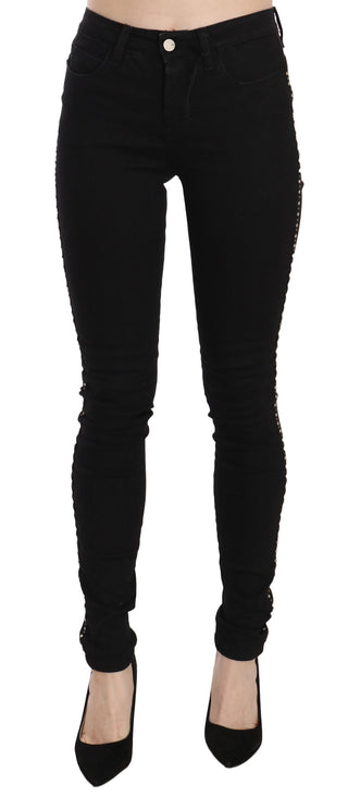 Schwarze verzierte Mid-Waist Skinny Jeans