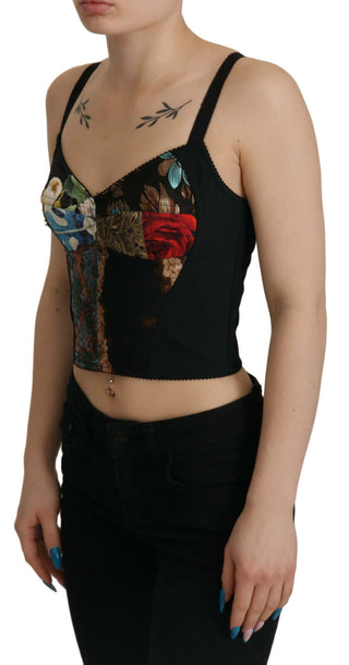 Blusa corsé corta de patchwork negro Sicilia