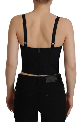Blusa corsé corta de patchwork negro Sicilia