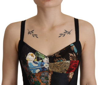 Blusa corsé corta de patchwork negro Sicilia