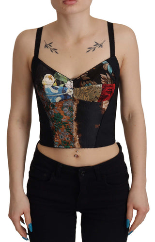 Blusa corsé corta de patchwork negro Sicilia