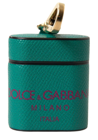 Funda para Airpods con correa de cuero de becerro verde y granate con logo impreso