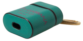 Funda para Airpods con correa de cuero de becerro verde y granate con logo impreso