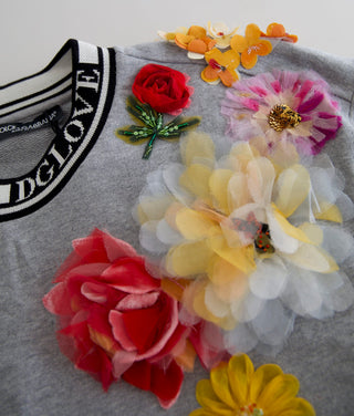 Suéter gris DG Amore Queen floral con cuello redondo