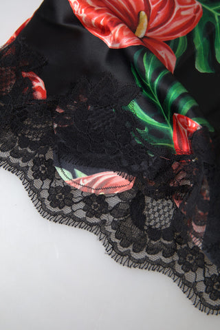 Schwarzes Anthurium-Print Seiden-Camisole Top Unterwäsche
