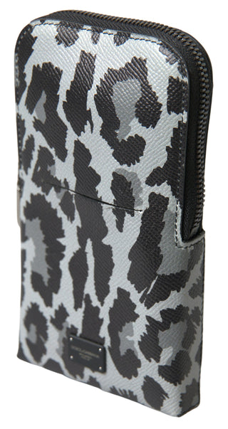 Bolso cruzado para hombre de cuero gris con estampado de leopardo para teléfono