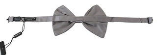 Pajarita para hombre de seda gris plateada ajustable para cuello Papillon