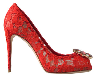 Rote Taormina-Spitzenkristallabsatzpumps