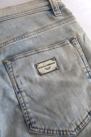 Blue Washed Cotton Mid Waist Skinny Jeans
