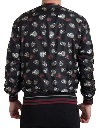 Seidenpullover mit Rundhalsausschnitt und schwarzem Ringmuster