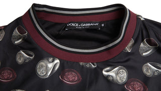 Seidenpullover mit Rundhalsausschnitt und schwarzem Ringmuster