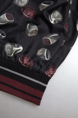 Seidenpullover mit Rundhalsausschnitt und schwarzem Ringmuster