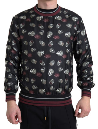 Seidenpullover mit Rundhalsausschnitt und schwarzem Ringmuster