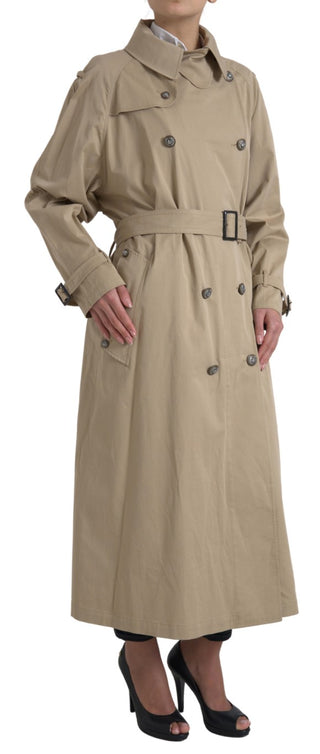 Khakifarbener zweireihiger Trenchcoat