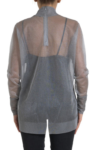 Graues Netz-Rollkragen langärmelige Bluse Top