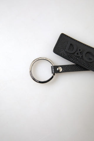 Schlüsselanhänger aus schwarzem DG Logo Leder und Silbermetall