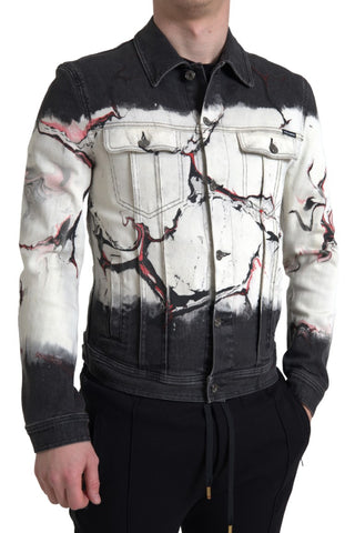 Mehrfarbige Jeansjacke mit Kragen aus Baumwolle
