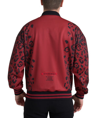 Roter Leopard Polyester Bomberjacke mit durchgehendem Reißverschluss