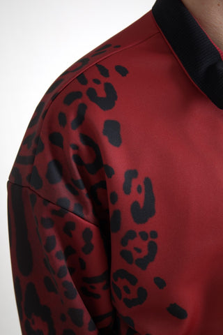 Roter Leopard Polyester Bomberjacke mit durchgehendem Reißverschluss