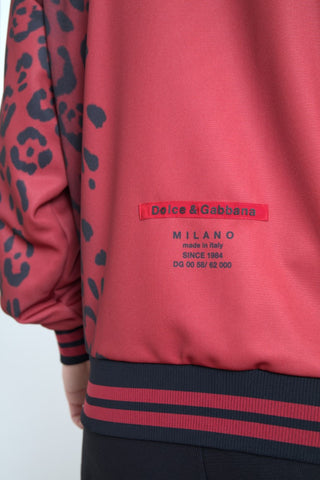 Roter Leopard Polyester Bomberjacke mit durchgehendem Reißverschluss