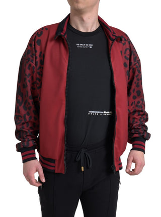 Roter Leopard Polyester Bomberjacke mit durchgehendem Reißverschluss