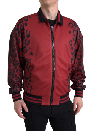 Roter Leopard Polyester Bomberjacke mit durchgehendem Reißverschluss