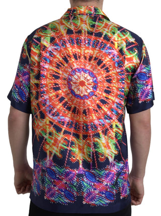 Mehrfarbiges Luminarie-Print Herrenhemd Seide