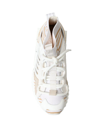 Weiß Beige Sorrento Socken-Sneaker Schuhe