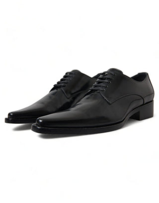 Schwarze Leder-Schnürschuhe mit flachem Absatz