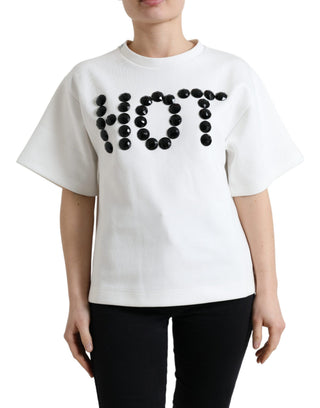T-Shirt Weiß Baumwolle Stretch Schwarz HOT Crystal