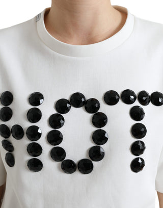 T-Shirt Weiß Baumwolle Stretch Schwarz HOT Crystal