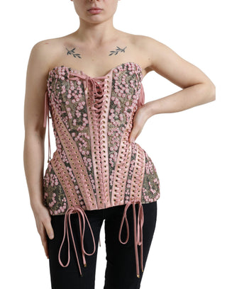 Top corsé bustier con aplique floral rosa