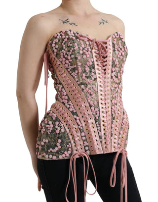 Top corsé bustier con aplique floral rosa