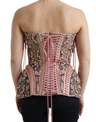 Top corsé bustier con aplique floral rosa