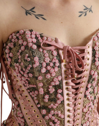 Top corsé bustier con aplique floral rosa