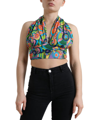 Mehrfarbiges, ärmelloses, bauchfreies Neckholder-Top