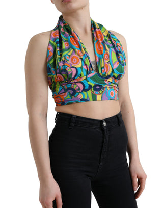 Mehrfarbiges, ärmelloses, bauchfreies Neckholder-Top