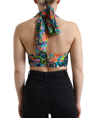 Mehrfarbiges, ärmelloses, bauchfreies Neckholder-Top