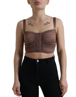 Braunes ärmelloses Crop-Top mit Bustier aus Viskose